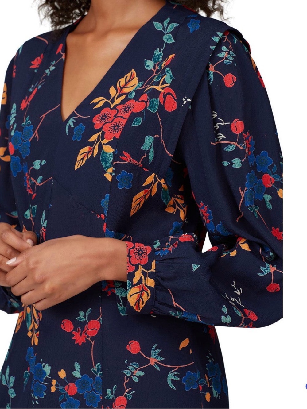 Sea Floral V-Neck Navy Dress with Long Sleeves - perfect for fall holidays